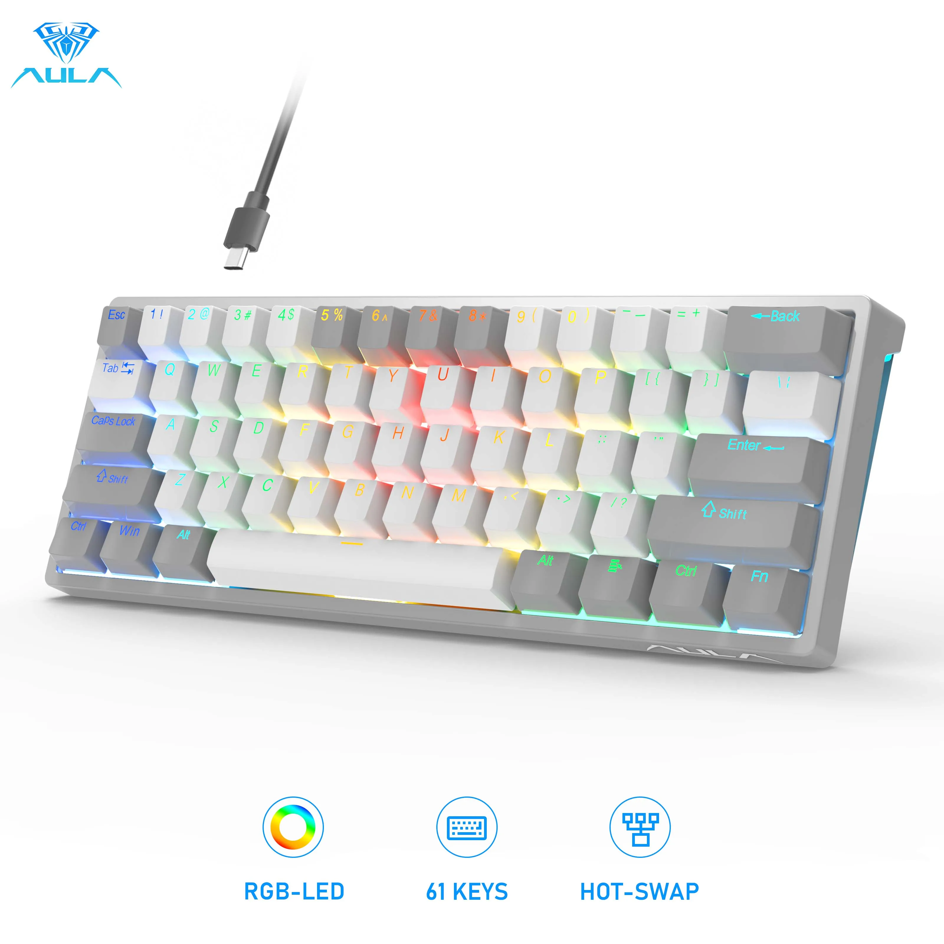 AULA RGB 60 Percent Wired Gaming Mechanical Keyboard Mini Compact USB Hot-Swappable Keyboards with