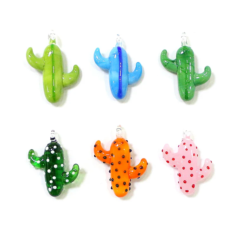 2pcs INS Style Mini Cute Cactus Charm Glass Pendant Rare Plant Ornaments DIY Women's Fashion Jewelry