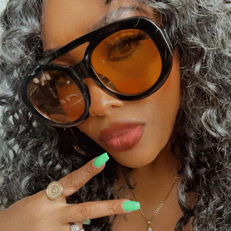 Retro Large Rount Sunglasses Women Men Double Beam Brand Design Sun Glasses Outdoor Driving Glasses