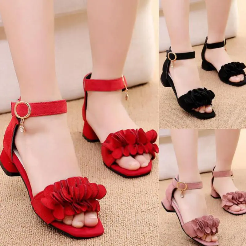 Summer Kids Leather Shoes Girls Wedding Dress Shoes Children Princess Flower Sandals For Girls
