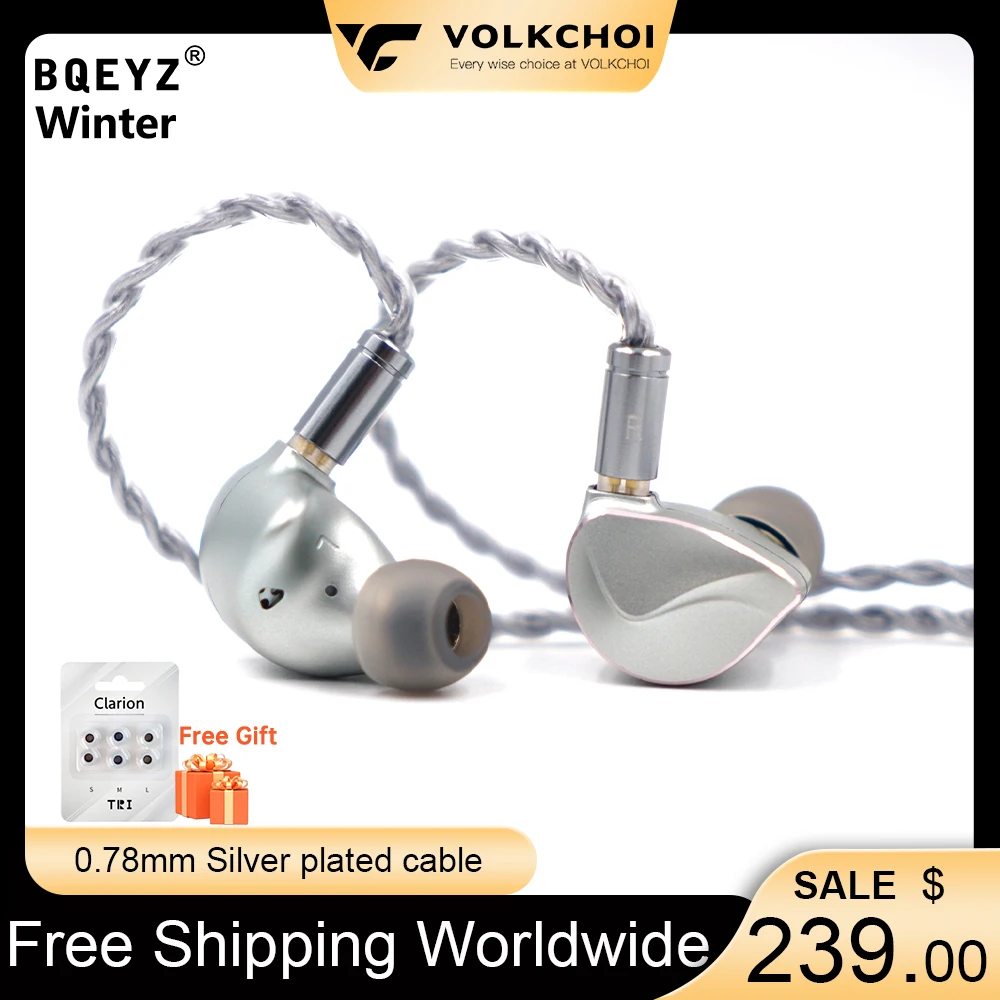 BQEYZ-In Ear Earphone com cabo banhado a prata, fones de ouvido com fio, driver dinâmico duplo,