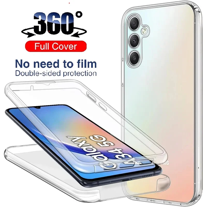 Capa de silicone completa para Samsung Galaxy, PC híbrido transparente com casca dura, 360 °, S24,