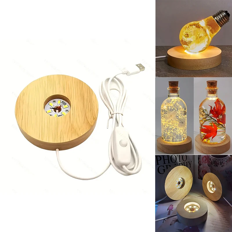Wood Desktop Decorative Lights Light Base Night Light Wooden Led Usb Display Light Display Stand