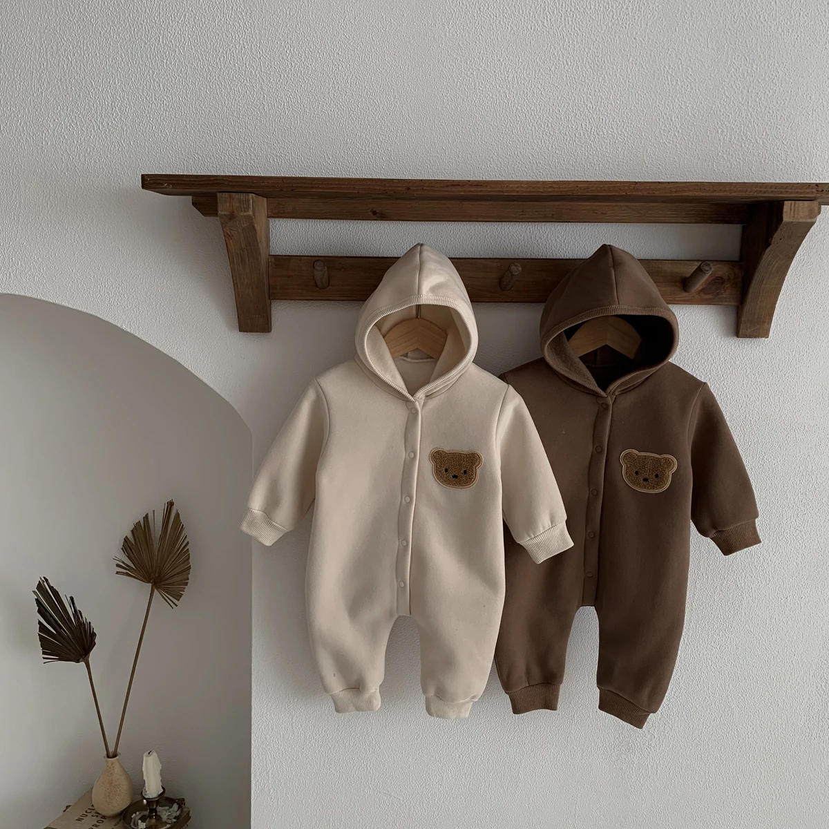 Winter  Newborn Baby Plush Bodysuit Button Jumpsuit Cartoon Bear Hoodies Boy Girl Romper Twins