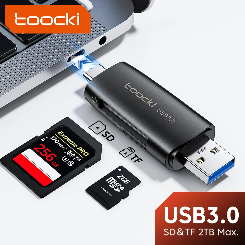 Toocki-Leitor de Cartão SD  USB 3.0  2.0 para Micro SD  Adaptador de Memória TF para PC  Laptop