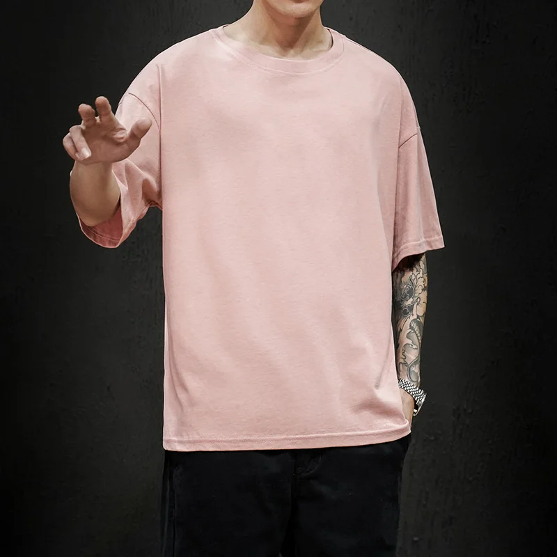 New Summer Men's T Shirt Fashion Solid T Shirt Mens Oversized Hip Hop Short Sleeve Casual Cotton