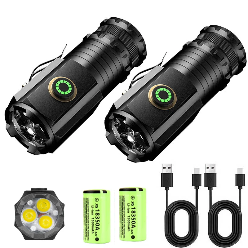 3 F350 LED Mini  Flashlight Powerful Type-C Rechargeable 18350 Battery Torch SST20 2000LM Lamp with
