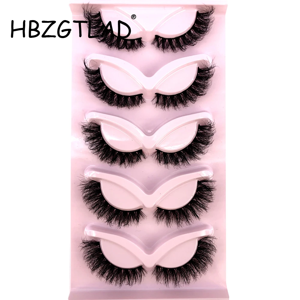 5 Pairs Cat Eye Lashes Natural Realistic Messy 3D Mink Lashes Fluffy Winged End Eye Elongated False