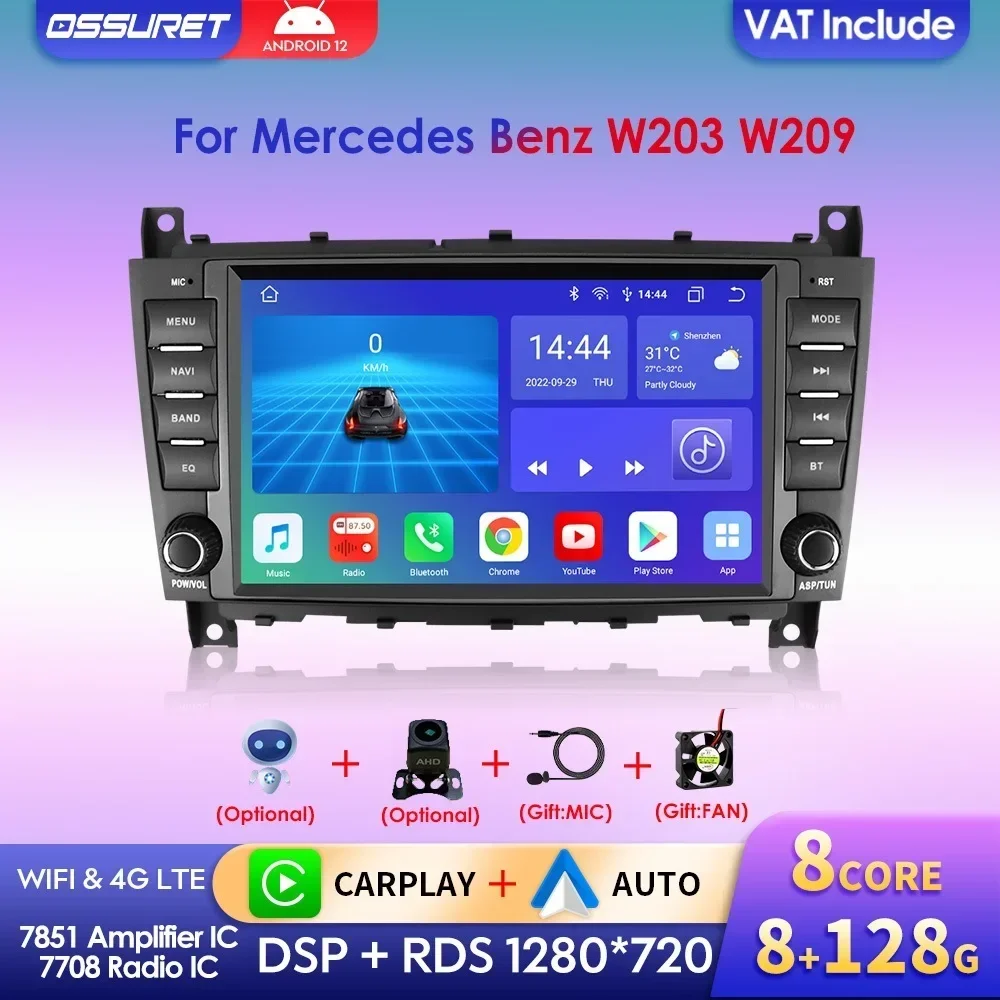 8 "Carplay Android 12 für Mercedes Benz W203 CLK W209 Auto Radio Multimedia Player 2din Octa Core