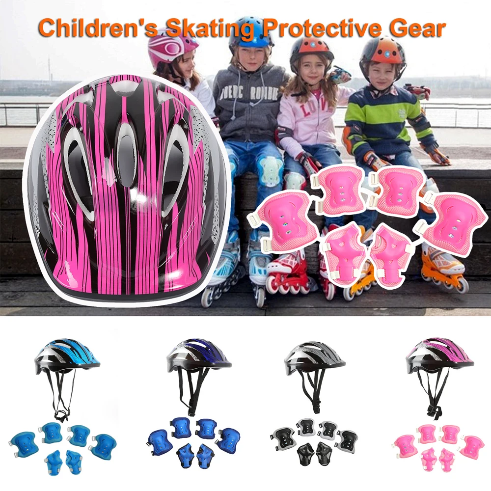 7Pcs/Set Kids Knee Pads and Elbow Pads Guards Protective Gear Set Safety Gear for Roller Skates