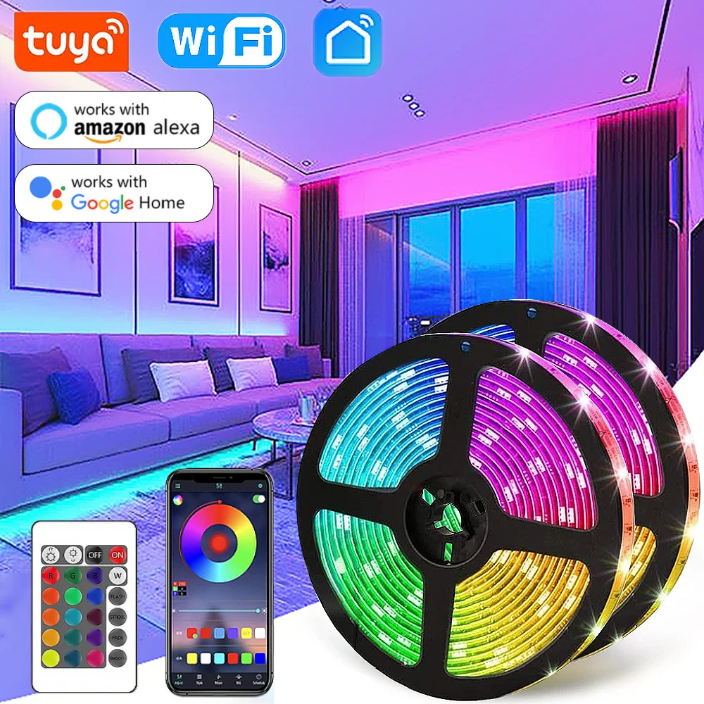 WiFi LED Strip Light Tuya Smart Life Flexible Light Lamp USB Desktop Screen TV BackLight Diode Tape
