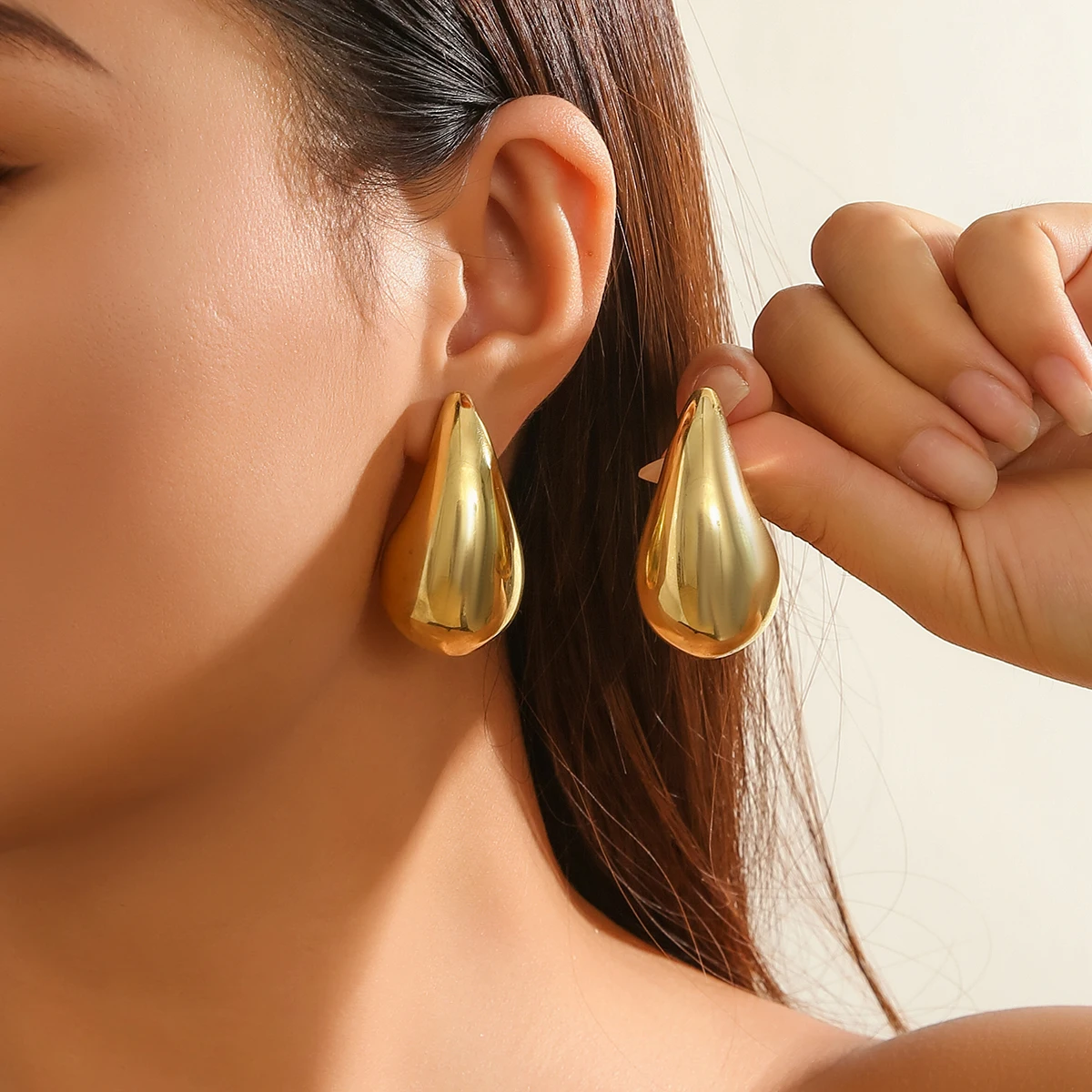 IngeSight.Z Exaggerated Large Water Drop Metal Earrings For Women Retro Gold Color Smooth Chunky