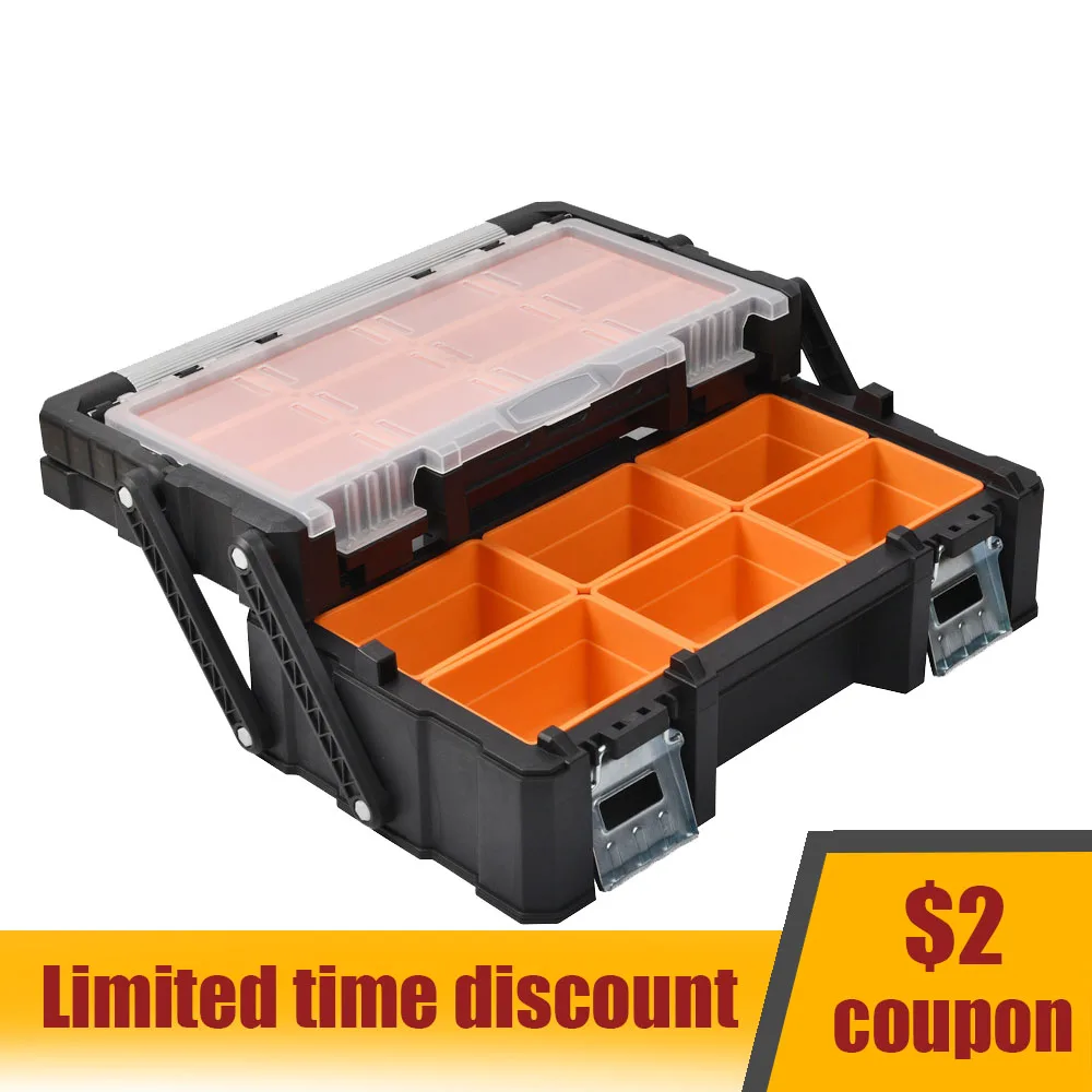 Portable Tool Box 2-layer Large Toolbox Plastic Tool Box Organizer Box Parts Storage Box Screws