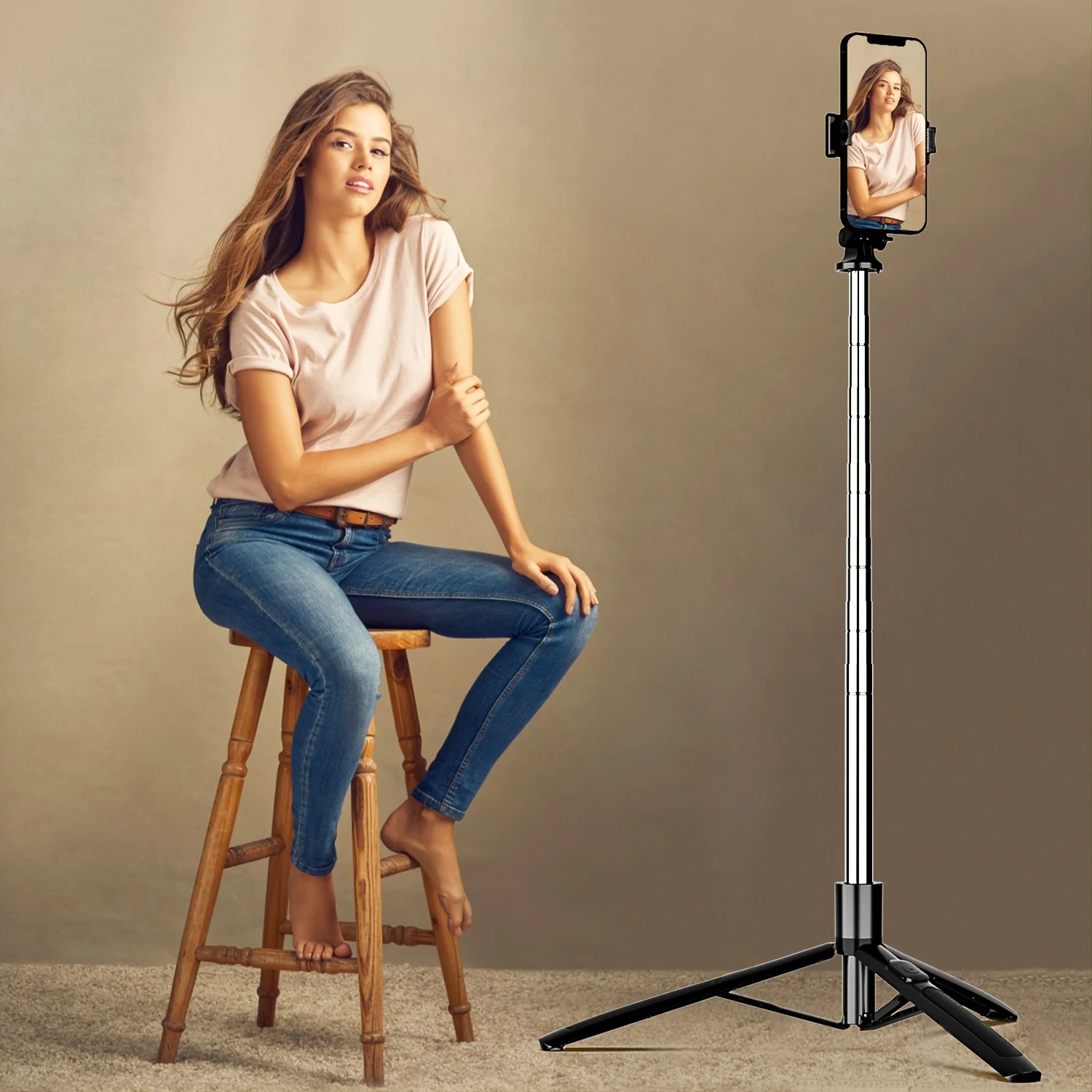 Wireless Selfie Stick Foldable Phone Stand Portable Retractable Tripod Phone Mount Monopod For