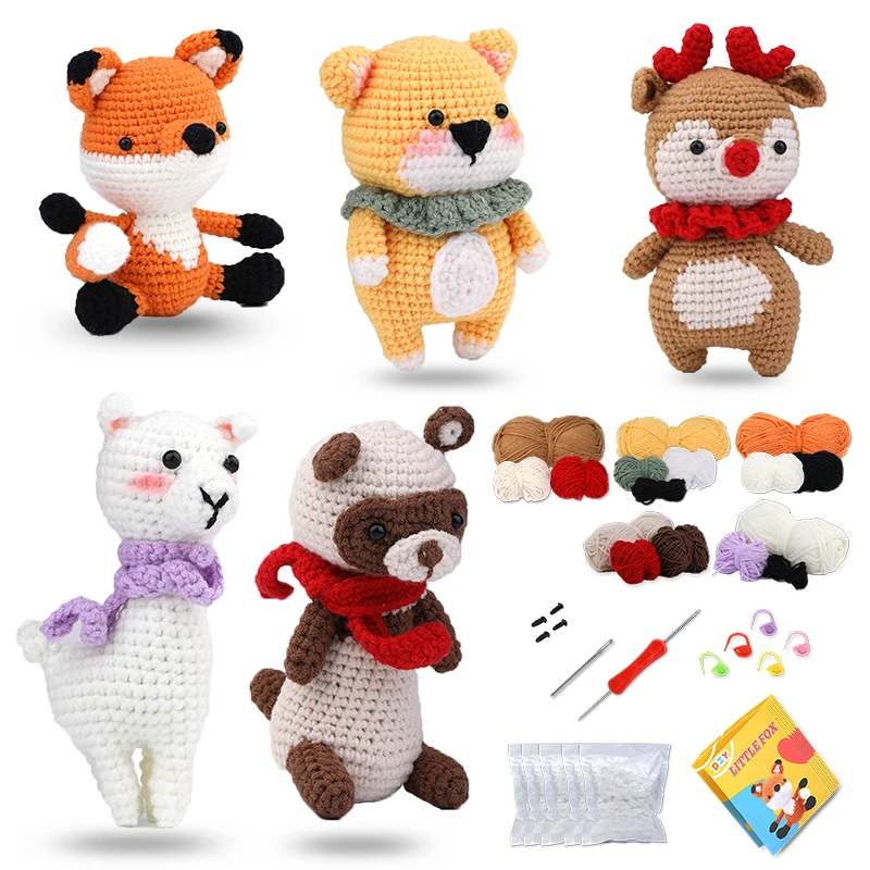 KRABALL Crochet Animal Kit for Beginners With Video Tutorial Cotton Knitting Yarn Thread Needles