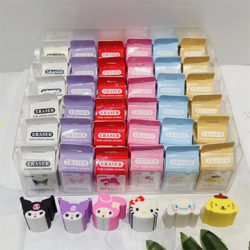 6/36Pcs Sanrio Eraser Hello Kitty Melody Kuromi Cinnamoroll Pompompurie Cartoon Student Stationery