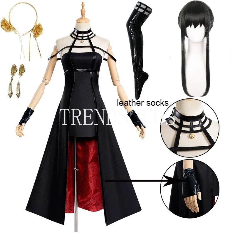 Yor Forger Cosplay costume Headband  Elastic Thigh Stockings Tights Highs Wig Earrings  Yor Forger