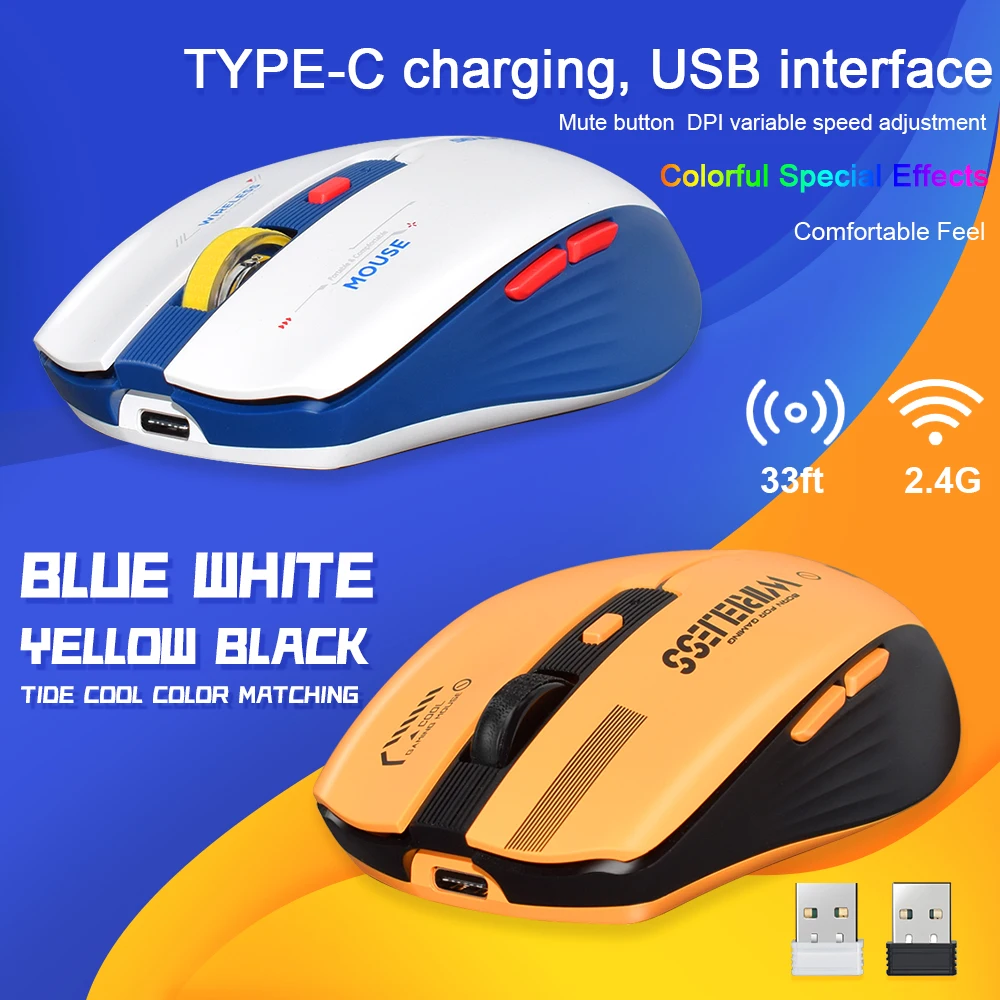 LT-T19 Ergonomic Rechargeable Gaming Mouse USB 2.4G Wireless RGB Light Desktop PC Computers Notebook
