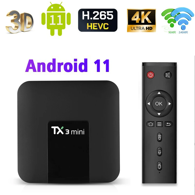 Tx3mini smart tv box android 11.0 2023 UHD HDR10 4K H.265 Amlogic S905 5G WIFi iptv Set- top box