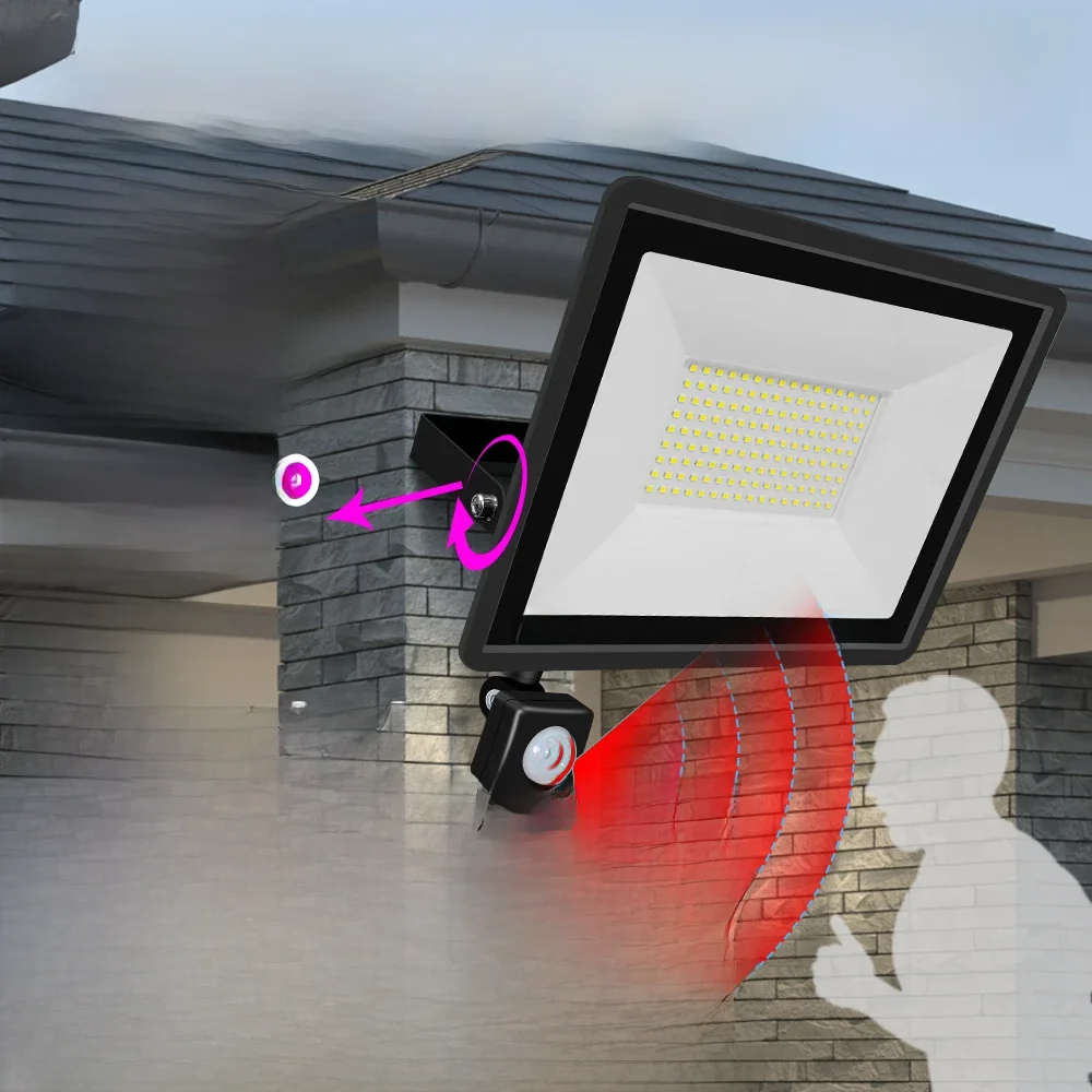 220V Outdoor LED Flutlicht Reflektor Scheinwerfer mit Pir Bewegungs sensor Wand leuchte IP66