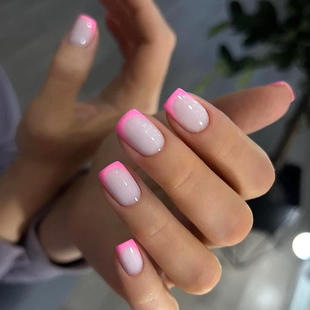 Simple Pink French Wearable Fashion Short Square Fake Nails Detachable Full Cover Finished False