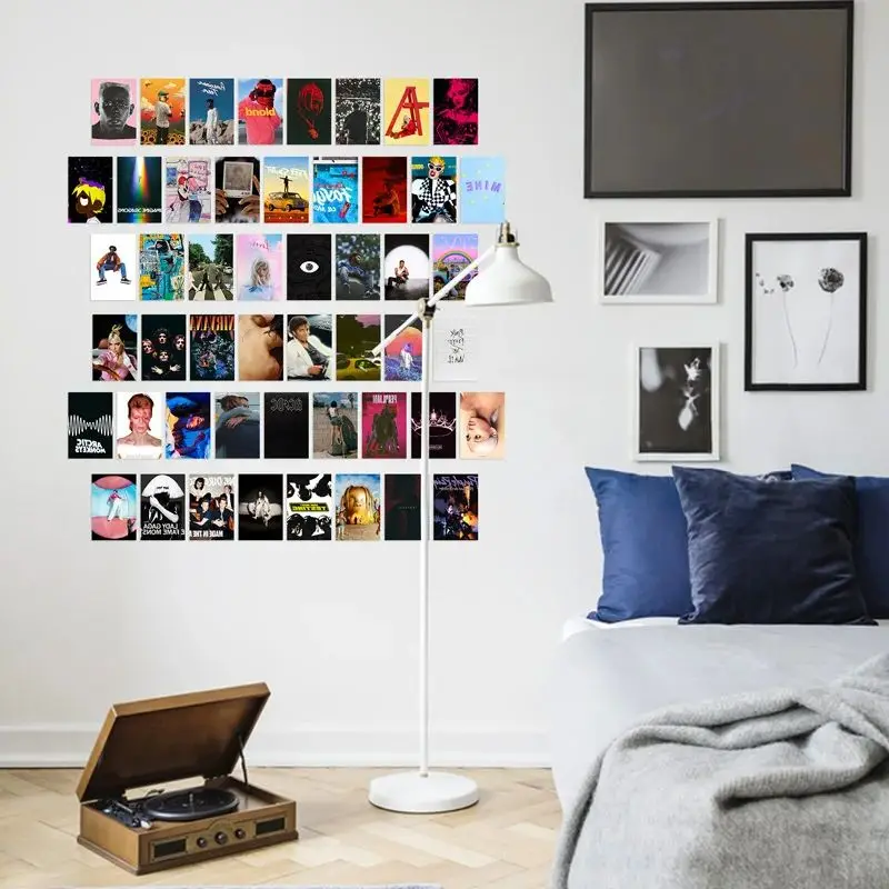 50Pcs Vintage Music Album Wall Collages Aesthetic Kit Postcards Dorm Room Decor Hiphop Art Pictures