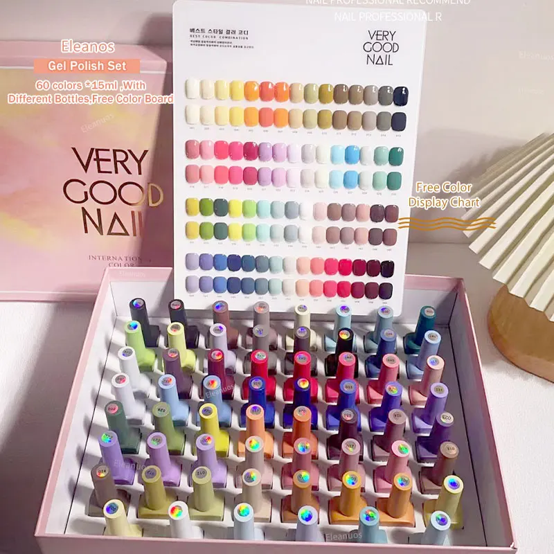 Eleanos 60 Colors Gel Polish Set Very Good Nail Gel Kit With Different Bottle For Nail Art Whole Set