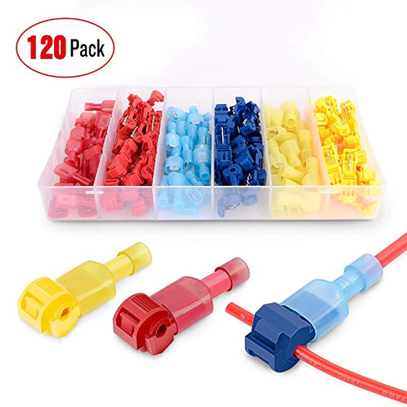 120/240PCS T-Tap Connector Quick Electrical Cable Connector Snap Splice Lock Wire Terminal Crimp