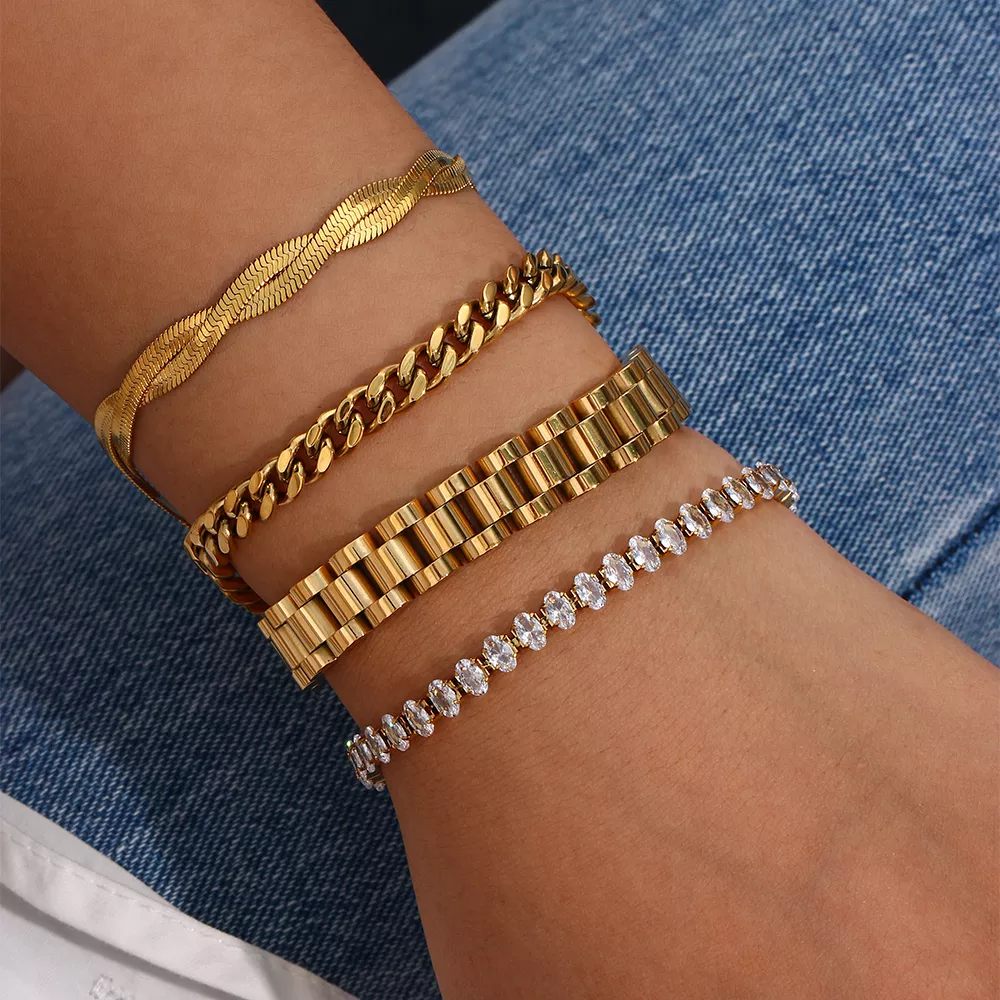 Miniamlist Men Bracelet Gold Jewelry Street Style Stainless Steel 316L 18k Gold Plated Cuban Chain