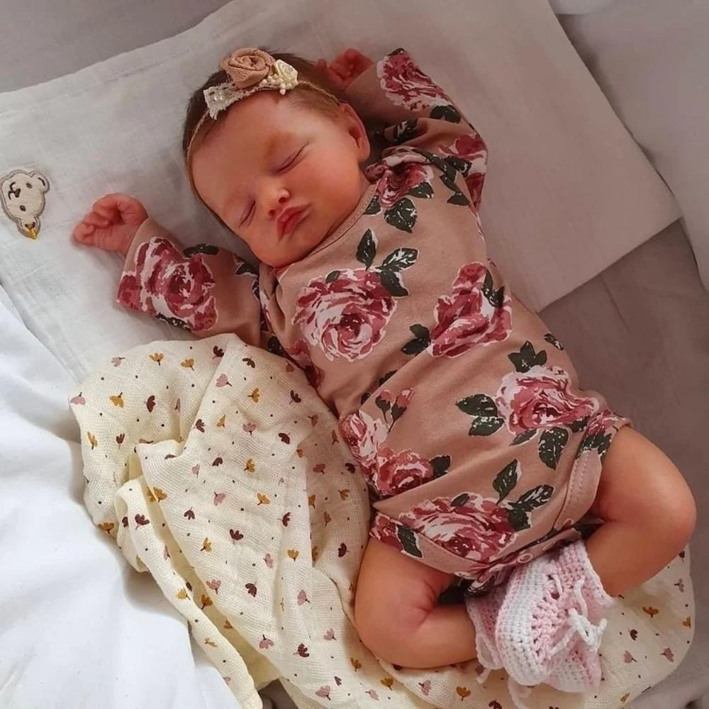 48CM Finished Reborn Baby Doll Rosalie Girl 3D Skin Visible Veins Lifelike Vinyl Newborn With Doll