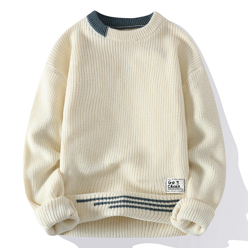 Men Vintage Twist Sweater Round Neck Male Fit Knitted Pullover Loose Harajuku Mens Retro Sweaters