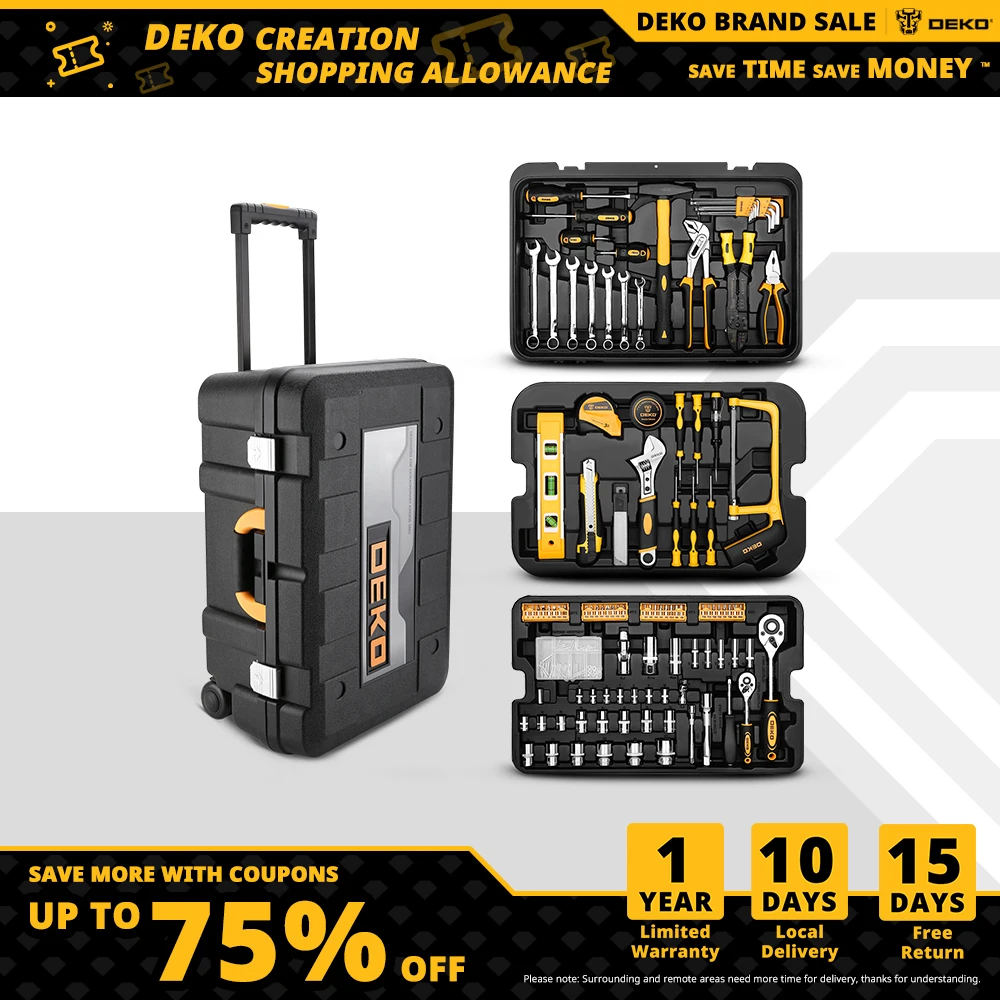 Deko 258Pcs Home Diy Handgereedschap Set Professionele Handgereedschap Bagage Drielaagse Rollende Draagbare Opbergdoos