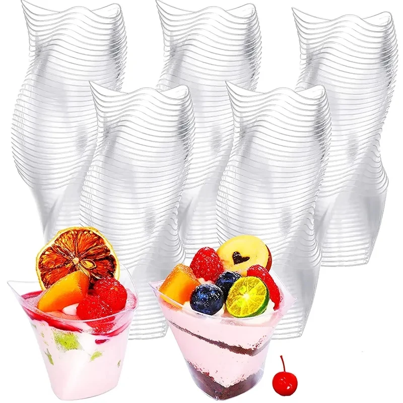 20/40PCS100ML Disposable Plastic Dessert Cups Birthday Transparent Party ice Cream Home Christmas