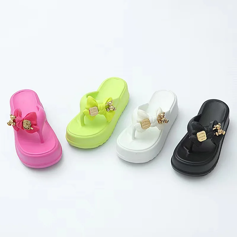 Women Flat Bow Flip Flops Women 2023 New Summer Platform Flops Female Thick Sole Mules Outdoor