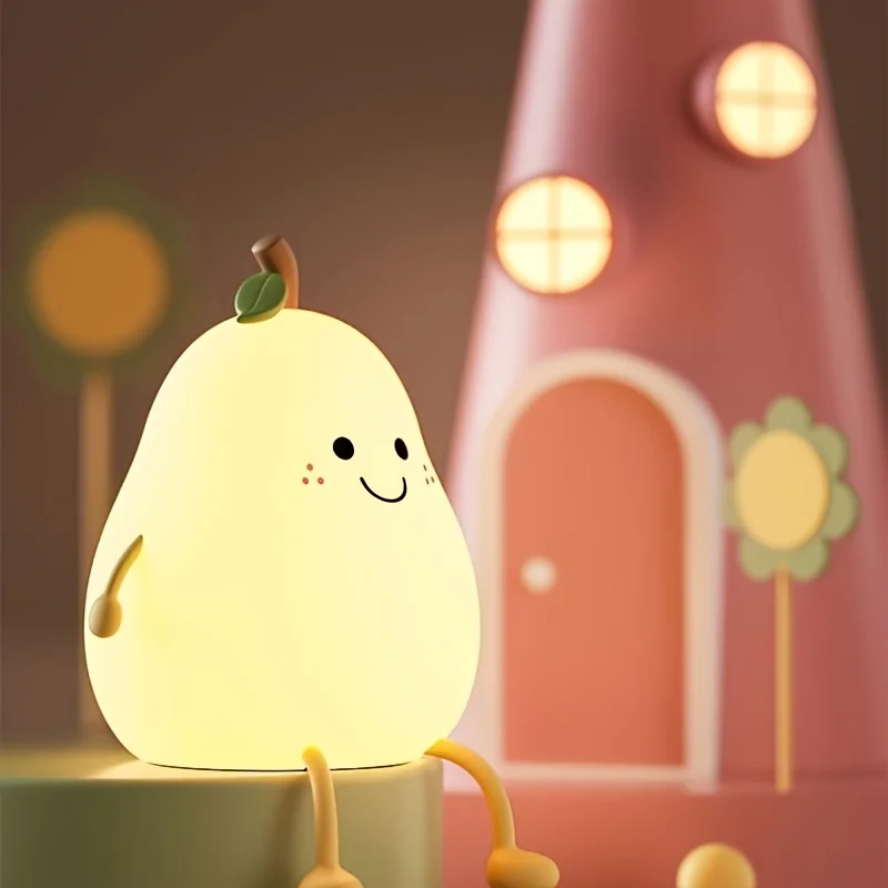 Creative Mini Cute Cartoon Pear Shaped Pat Light Bedroom Lamp Soft Silicone Rechargeable Night Light