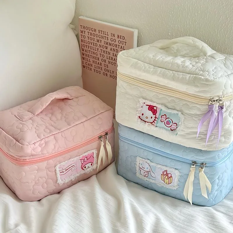 Kawaii Sanrio Melody Anime Cosmetic Bag Cartoon Make Up Brush Large Capacity Storage Bags Portable