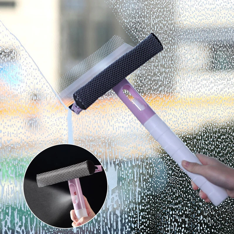 3 In 1 Window Cleaning Brush Glass Wiper for Bathroom Mirror Window With Spray Double-sided Window
