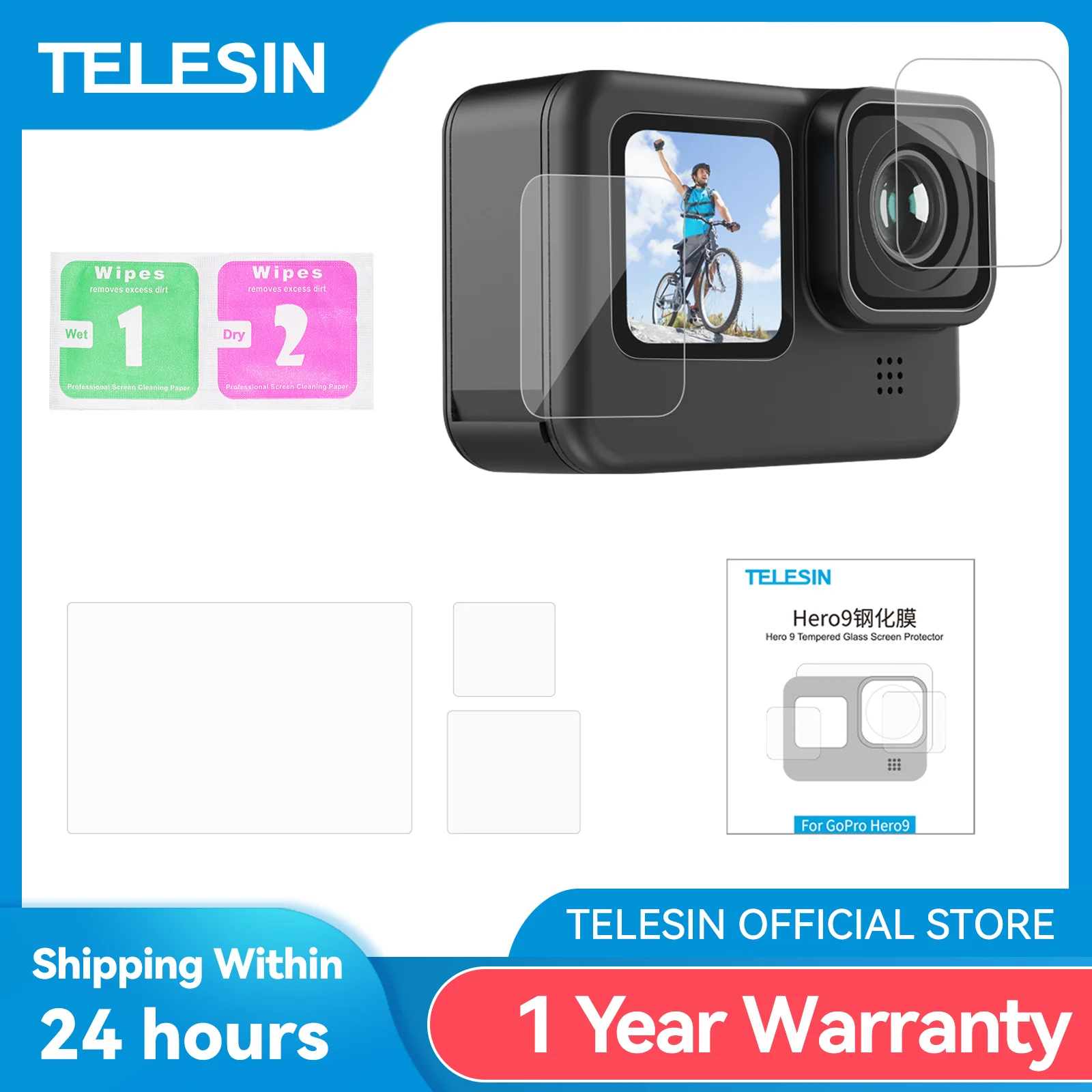 TELESIN-Tempered Glass Screen Protector  Black Lens Protection  película protetora  GoPro