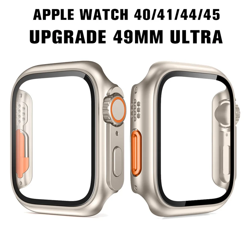 Vidro e Capa para Apple Watch, Protetor de Tela, Upgrade Case, Acessórios iWatch, Série 8, 7, 6, SE,