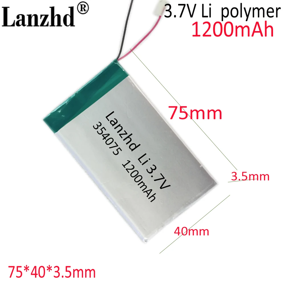 3.7V Bateria 354075 304070 304075 304280 304575  aplicável para Dashcam  1200mAh  MP4  GPS  Tablet