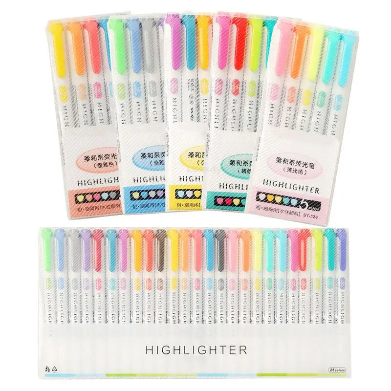 25 Colors Cute Double Head Highlighter Pen Art Marker Japanese Sofe Color Fluorescent Pen School
