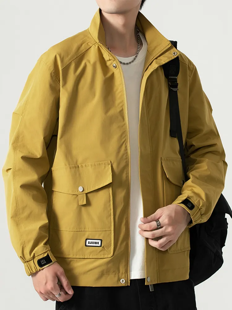 2023 New Stand Collar Men's Jacket Multi-Pockets Outdoor Waterproof Zipper Windbreaker Men Casual