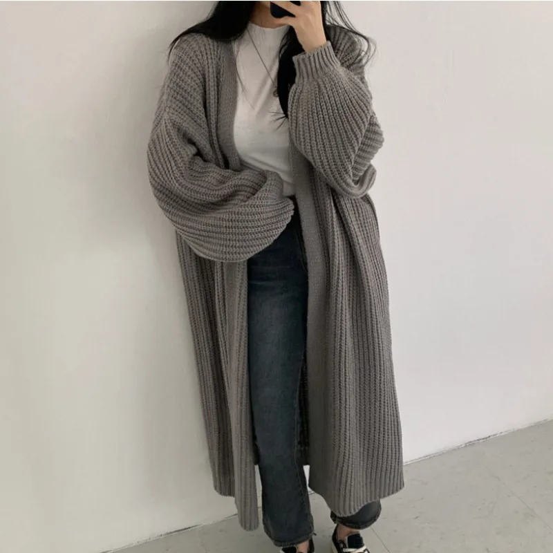 Autumn Winter Fashion Female Vintage Full Sleeve Loose Warm Knitwear Long Sweaters Cardigan Women