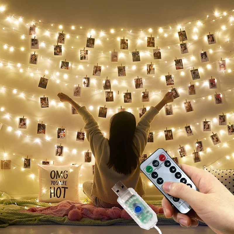 LED String Lights 2M/5M/10M Photo Clip Fairy Lights Outdoor USB Battery Operated Christmas Tree