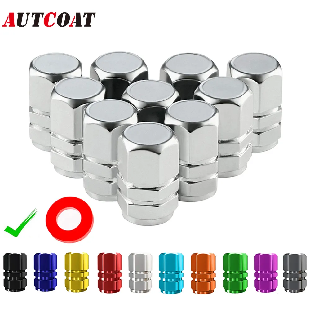 AUTCOAT Aluminum Alloy Car Wheel Tire Valve Caps Tyre Rim Stem Covers Car Dustproof Tire Cap For