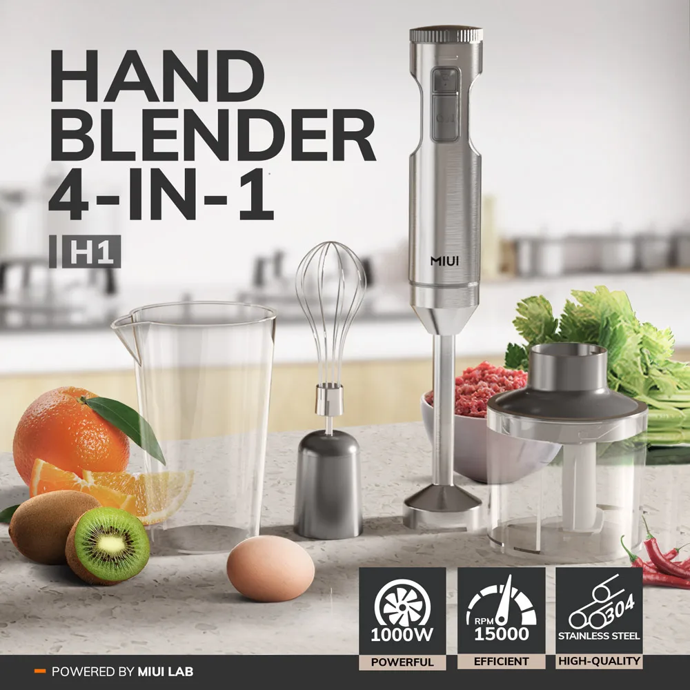 MIUI Hand Immersion Blender 1000W Powerful 4-in-1,Stainless Steel Stick Food Mixer,700ml Mixing