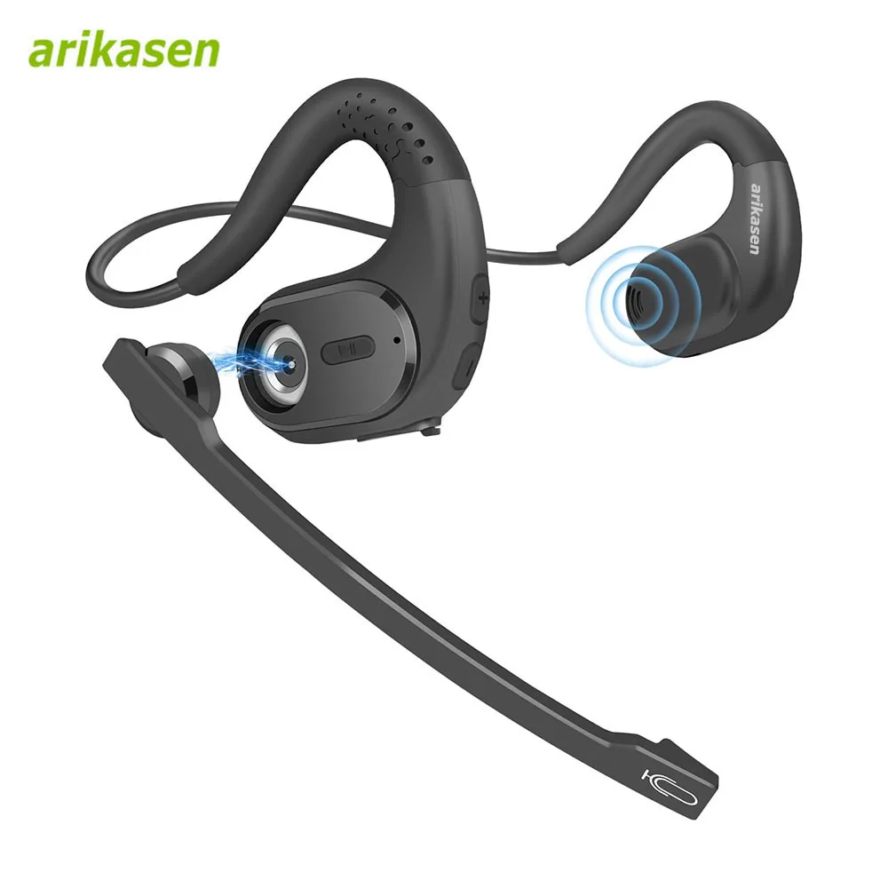 Wireless Bluetooth Headsets with Microphone Detachable Mute Button Open Ear Trucker Headphones for