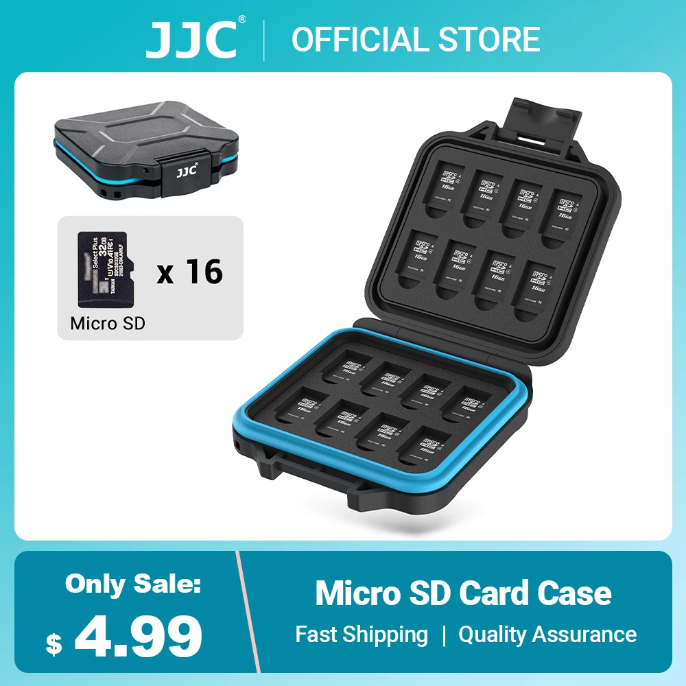 JJC 16 Slots Micro SD Card Case Storage Box Soft Foam MicroSD Card Holder Waterproof Memory Card