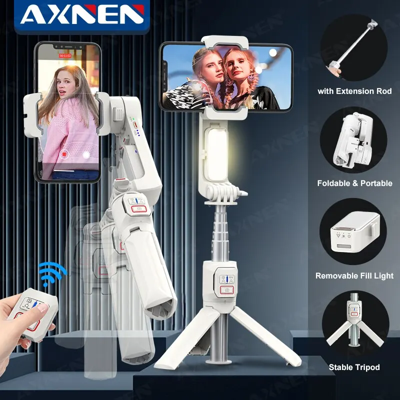 Axnen A10 Smartphone Handheld Gimbal mit Füll licht Verlängerung stange Fernbedienung, Handy Video