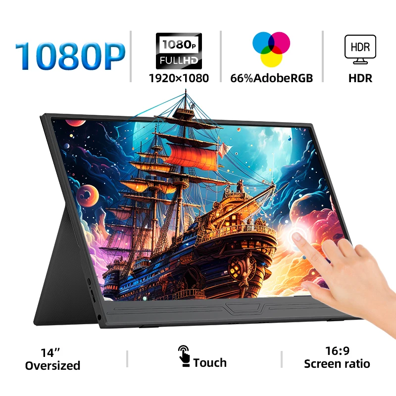 14 -Inch Portable Monitor Touchscreen 1920*1080 For Laptop XBox PS4/ 5 Switch Cell Phone PC